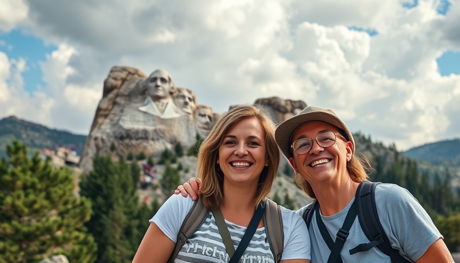 Tourists at Mount Rushmore, sharing Mount Rushmore history moment.
