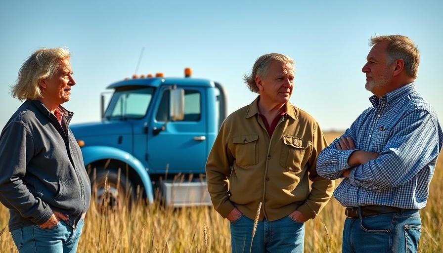 Mature individuals chatting by a truck in open field, Solo Truck Life Inspiration.