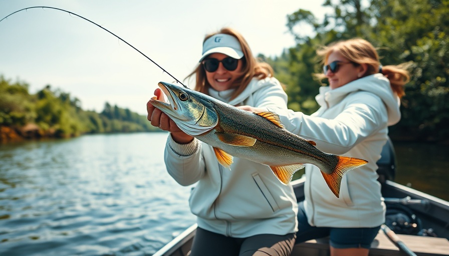 Fishing adventure and travel tips: Woman reeling in fish on a boat.