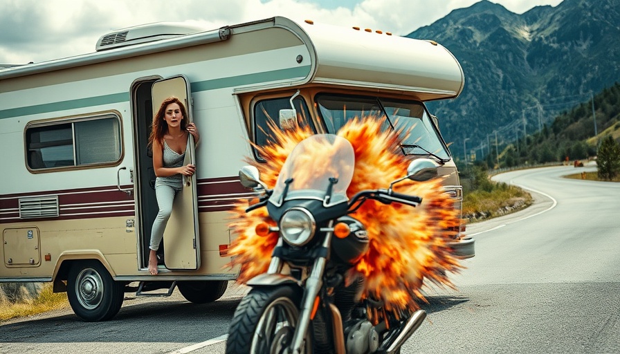 34 year old RV hit by motorbike, woman looking startled.