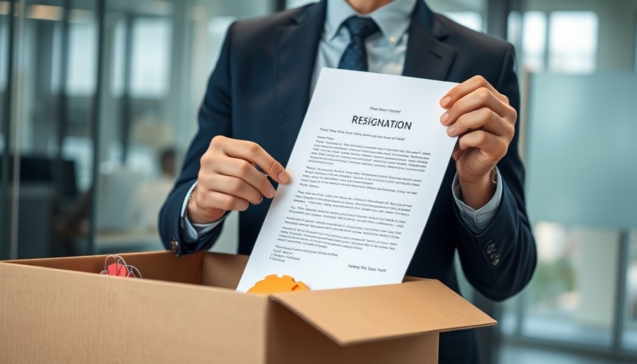 Professional scene with resignation letter in office.
