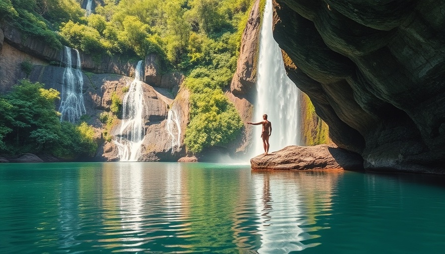 Hidden Paddle Spot: cliff diver by lush natural pool waterfall.