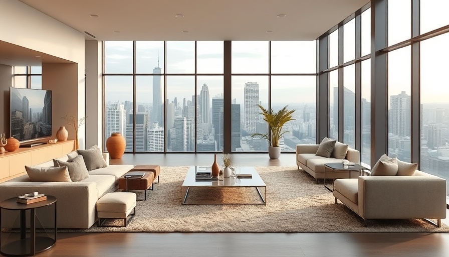 Modern interior trends in a stylish living room with neutral tones and large windows.