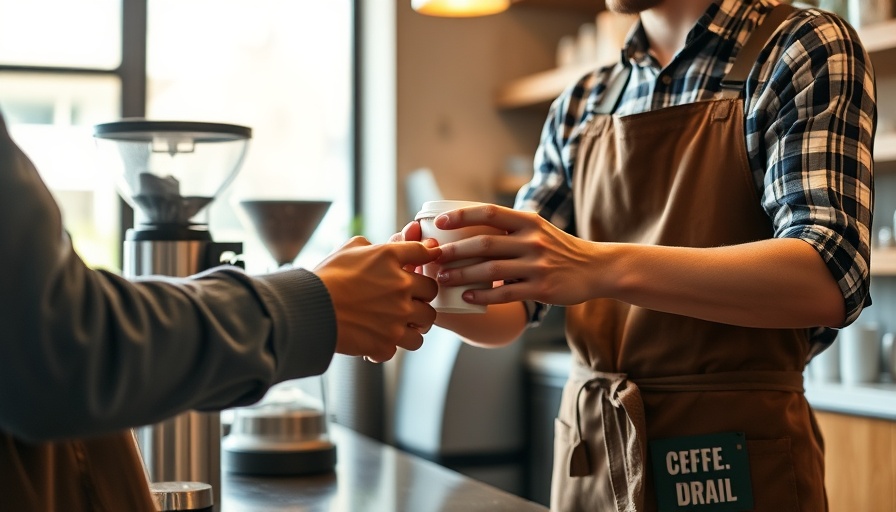 Close-up of POS experience with coffee transaction in a café.