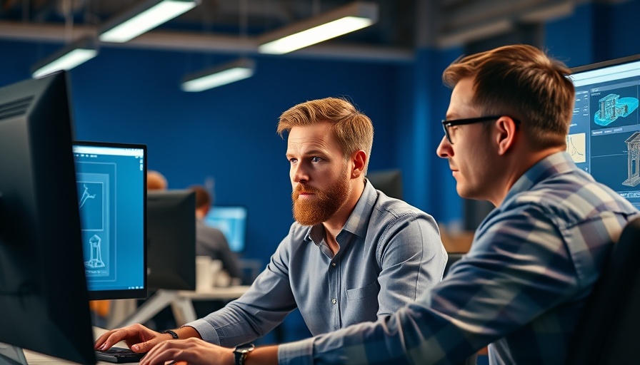 Men at a woodworking design office using CAD on computers.