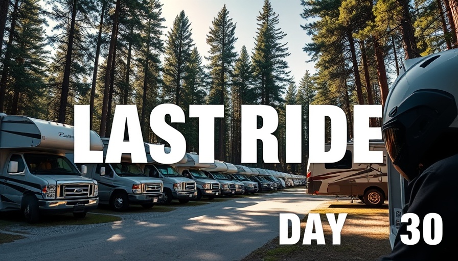RVs parked in a forest, text overlays 'Last Ride' and 'Day 30'.