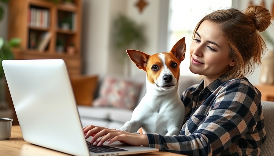 Woman planning how to start a doggy daycare with dog.