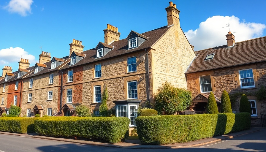 Traditional stone terraced houses on a sunny day.