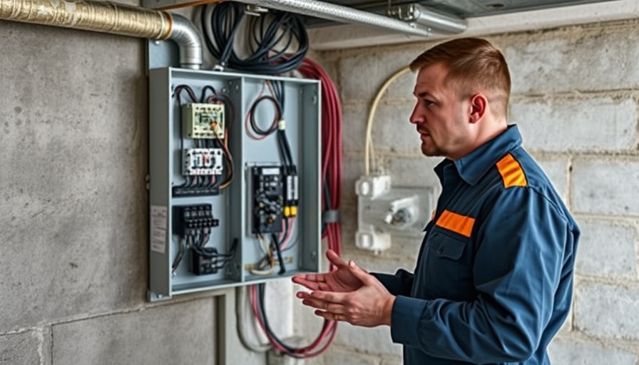 Technician explaining sub panel installation in a basement environment.
