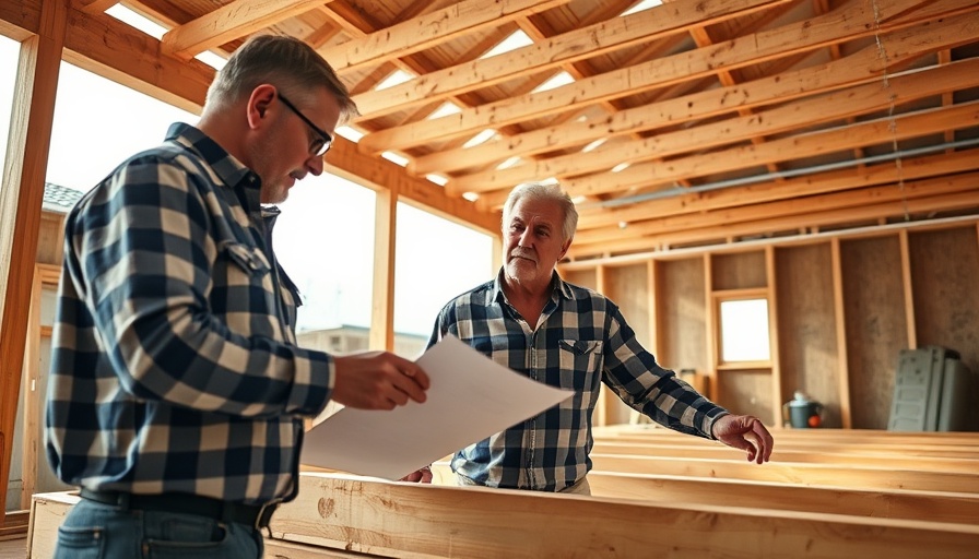 Experts discuss building a waterproof roof under a deck on construction site.