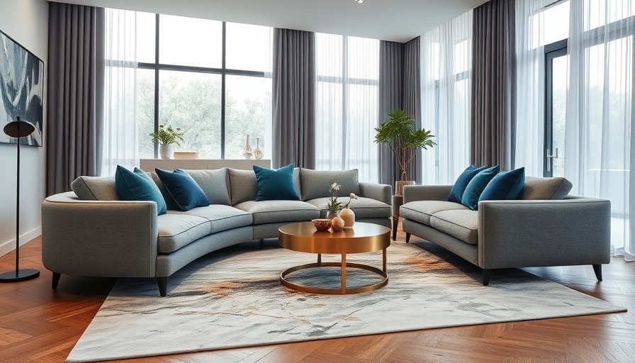 Modern interior trends: Elegant living room with curved sofa and chic decor