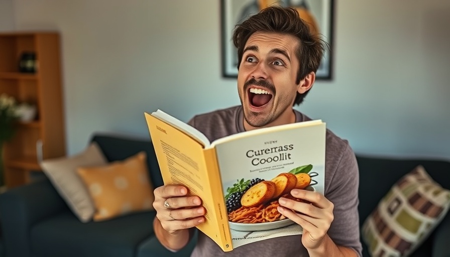 Culinary Road Trip excitement with cookbook in cozy setting.