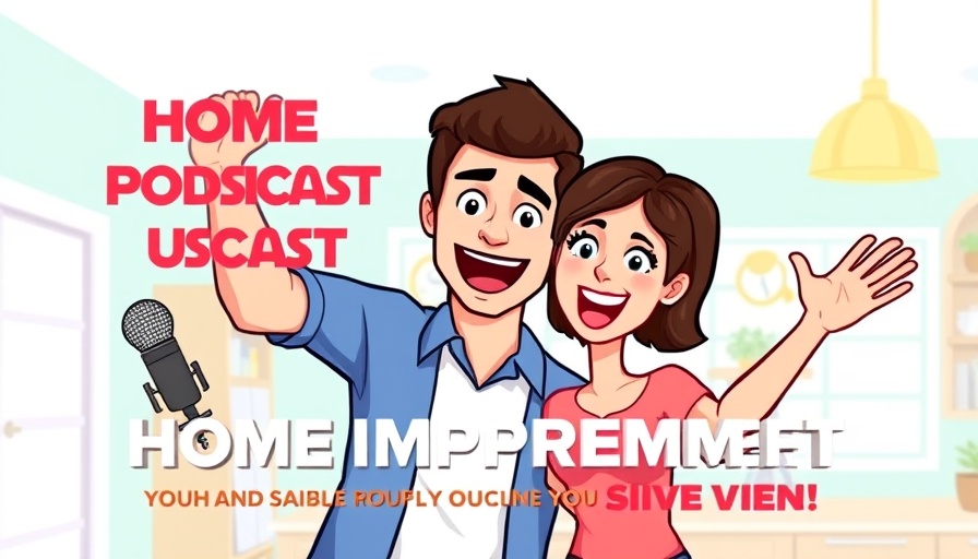 Cartoon-style promotion for a fall home maintenance checklist podcast.