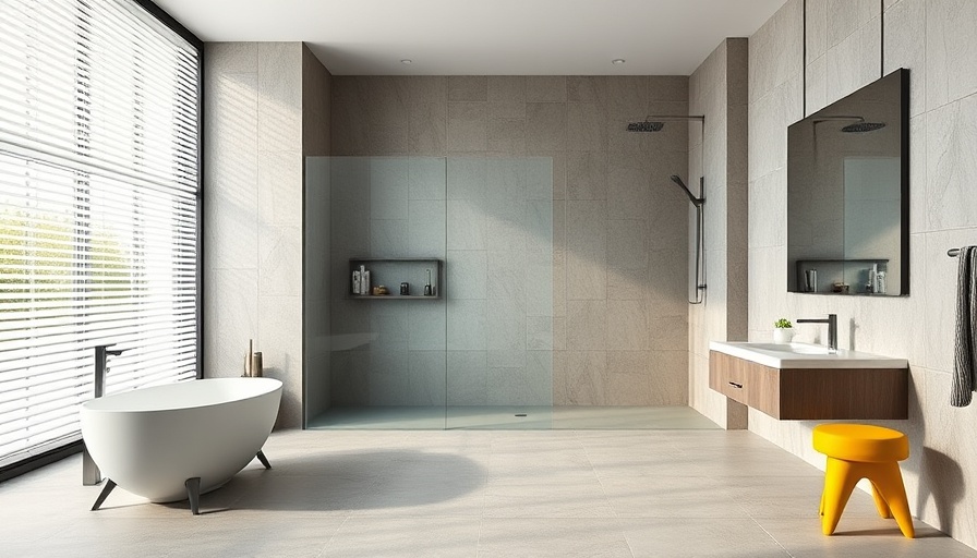Modern bathroom showcasing plumbing upgrades for renovation with natural light.