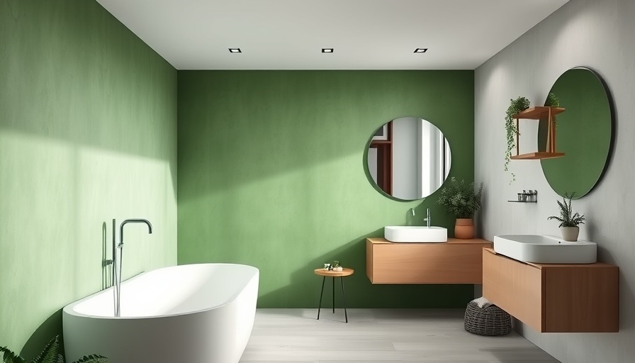Stylish modern bathroom with green accents and minimalist decor.