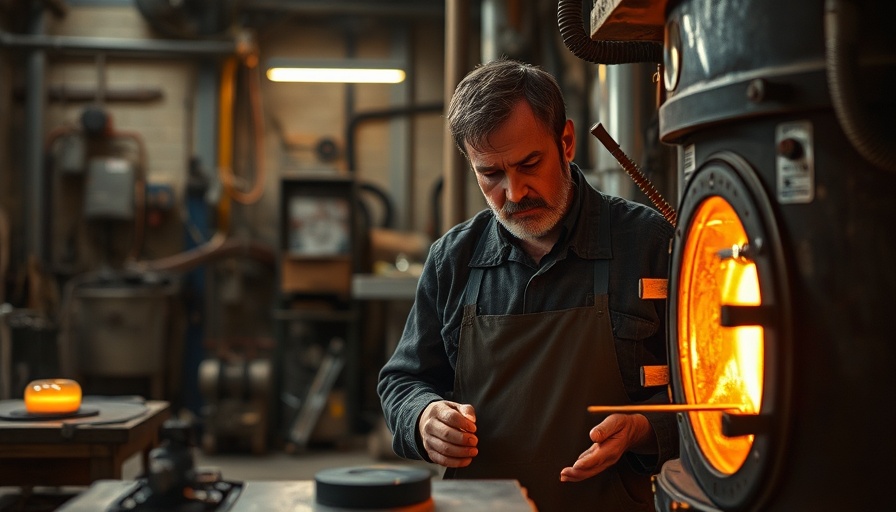 Man working with glass in an industrial workshop.