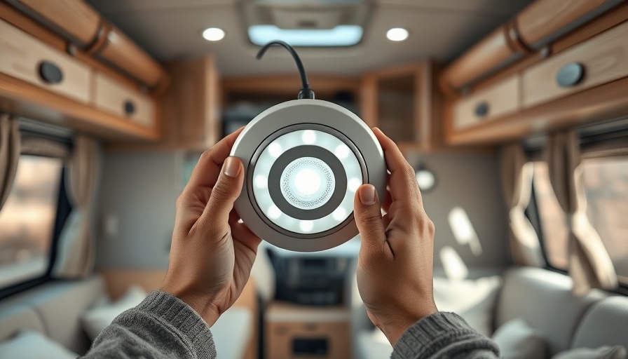 Close-up of RV rechargeable magnetic light being adjusted in an RV.