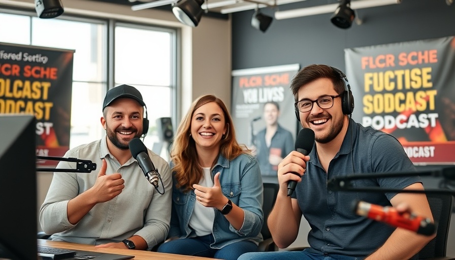 Gutter maintenance tips for homeowners podcast promotion with smiling hosts.