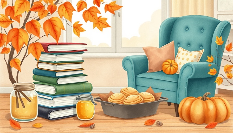 Fall nesting illustration with cozy autumn elements and quote.