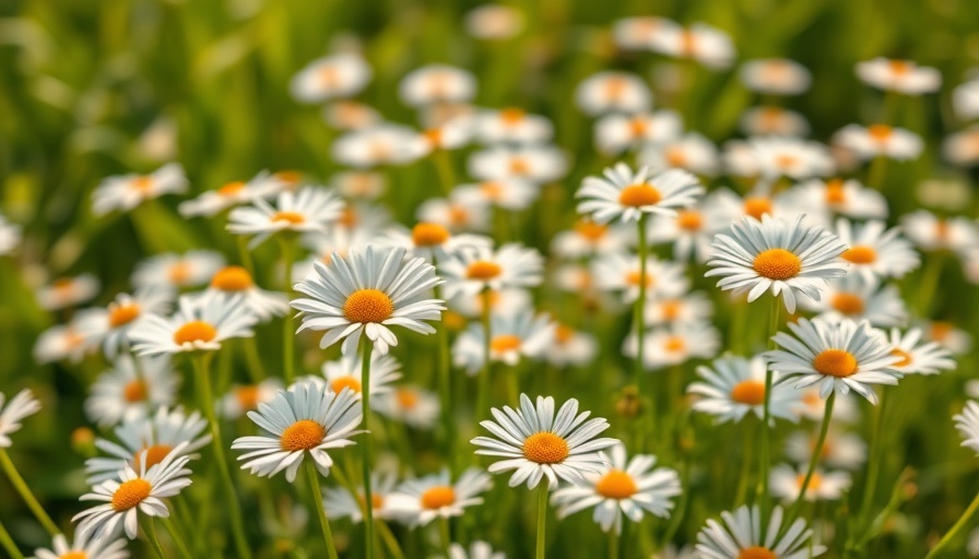 Vibrant field of allergy-friendly white daisies swaying in sunlight