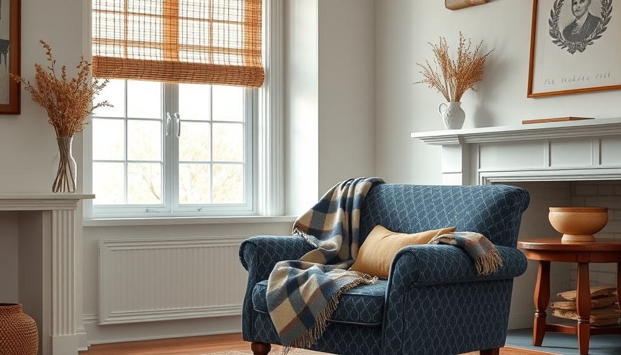 Plaid Throw Blanket for Fall on a cozy blue armchair in a living room.