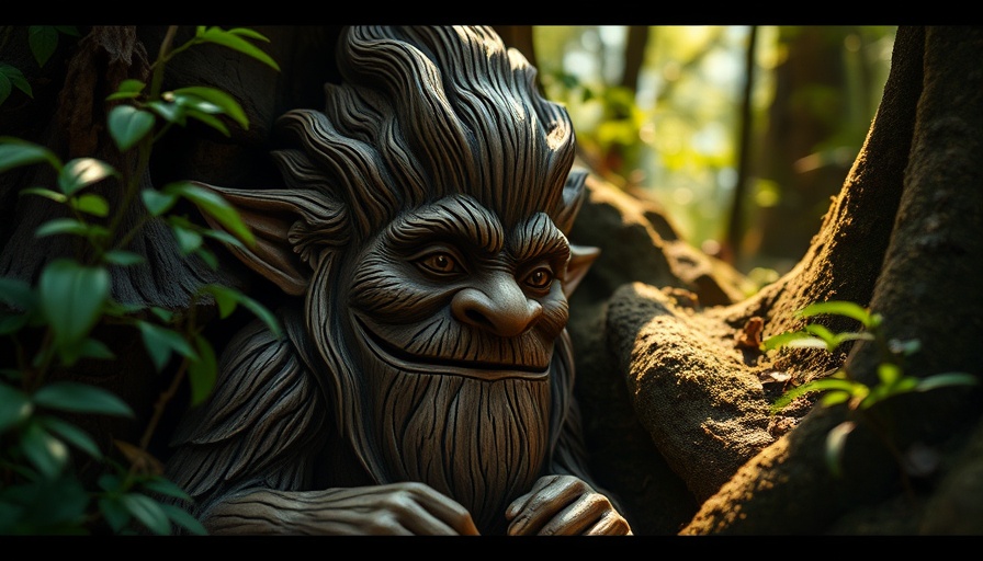 Seattle's Hidden Troll sculpture in a lush forest setting.