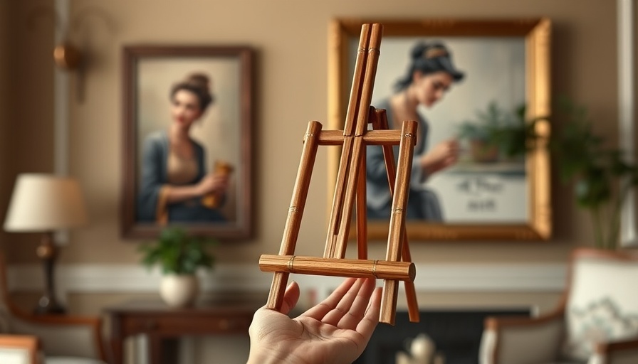 Bamboo tabletop easel held in classic interior setting.