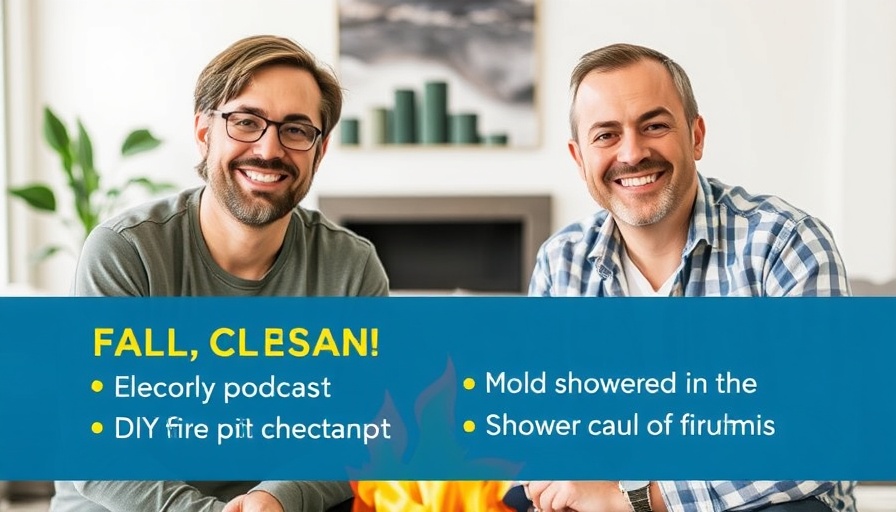 Podcast cover promoting fall cleanup checklist with hosts.