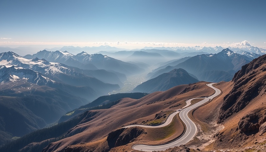 Scenic drive in Rocky Mountain with winding road and snow-capped peaks.