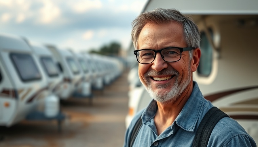 Is this a great time to buy an RV? Man stands among RVs confidently.