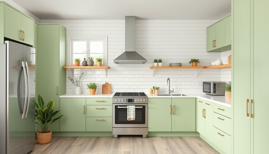 Modern kitchen remodel 2025 with green cabinets.