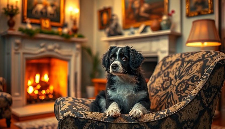 Labor Day Home Sales 2025: cozy living room scene with a dog by fireplace.