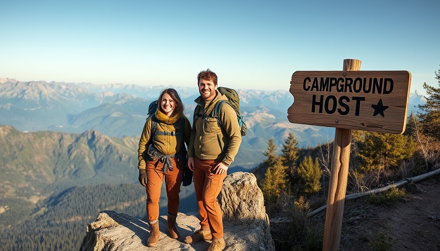 Camp hosts on mountain adventure, RV lifestyle outdoors.
