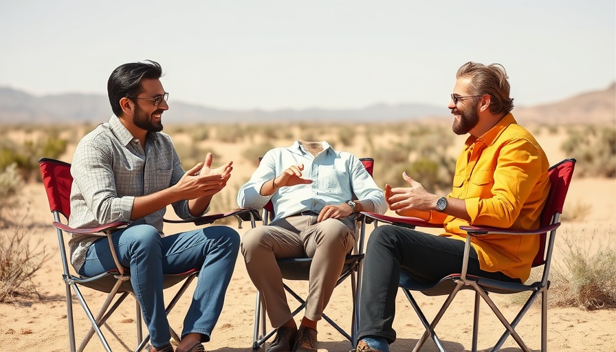 Van life enthusiasts discussing healthy eating strategies in a desert setting.