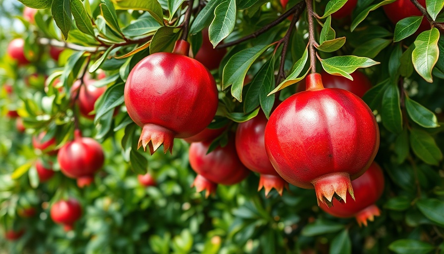 Vibrant pomegranate tree with ripe fruit, suitable for September planting.