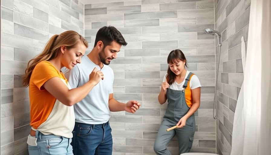DIY bathroom tile installation process with group collaboration.