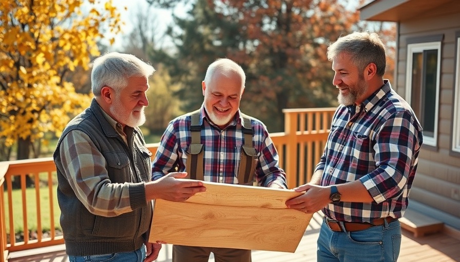 Men discussing moisture-free decking outdoors