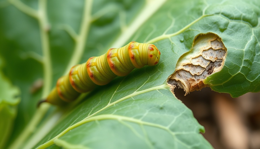 Cabbage leaf with worm detail showcasing natural pest issues.