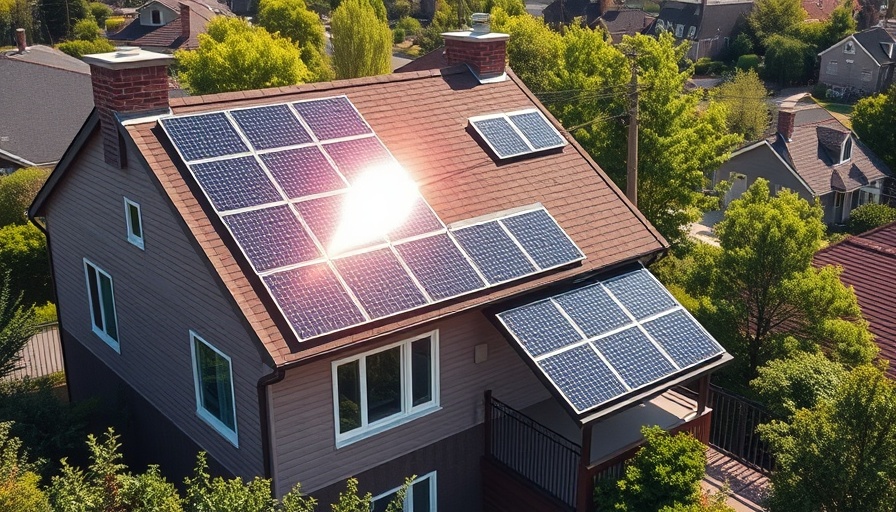 Energy-efficient home with solar panels in sunlight.