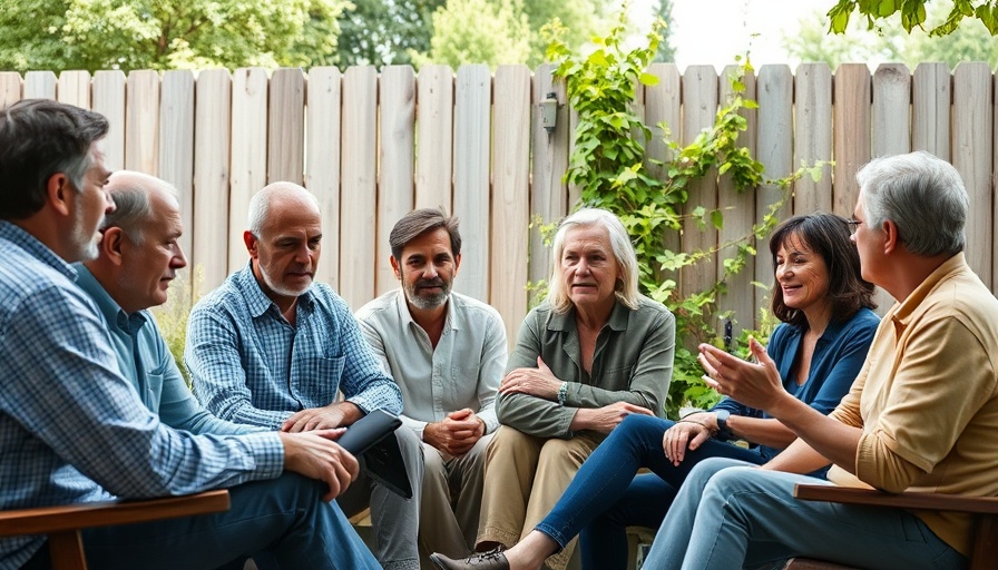 Homeowners discussing wildfire mitigation strategies with an expert outdoors.