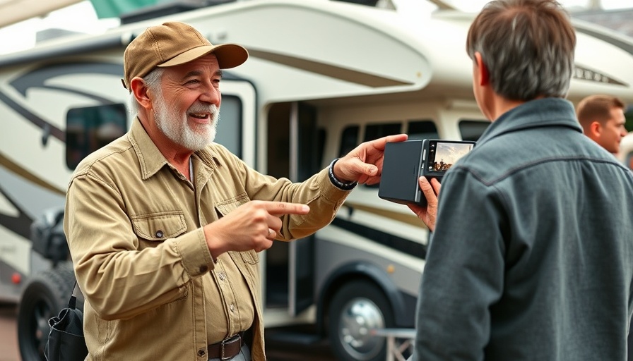 Enthusiastic man showcasing a gadget at the Hershey RV Show