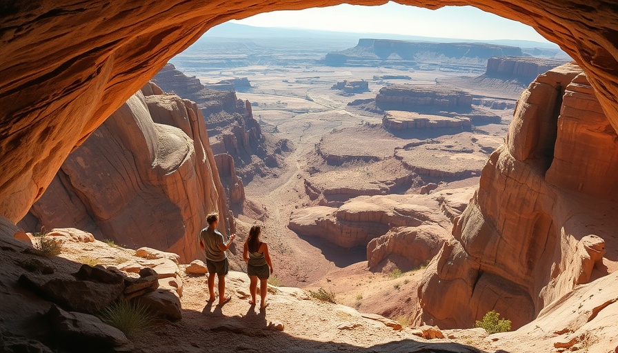 Explorers enjoy view from a rock cave, travel off the path adventure.