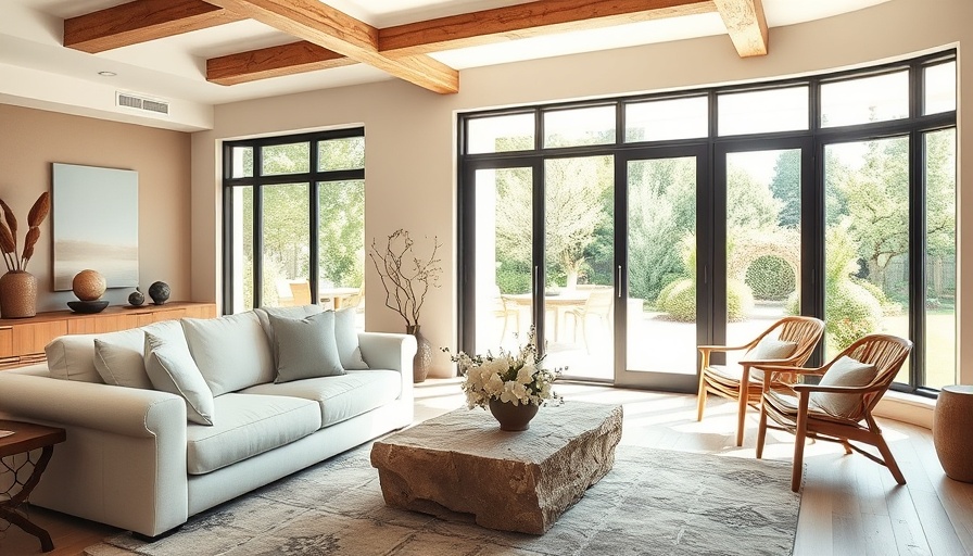Create a breezy home with a sunlit, tranquil living room featuring neutral decor.