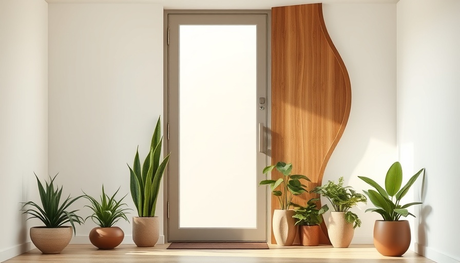 Contemporary entrance showcasing biophilic design benefits with plants and natural decor.