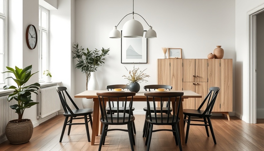 Elegant Scandinavian dining room setup with wooden chairs.