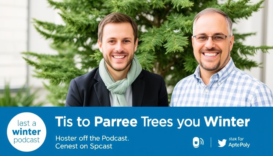Prepare Trees for Winter podcast banner with smiling hosts and logo.