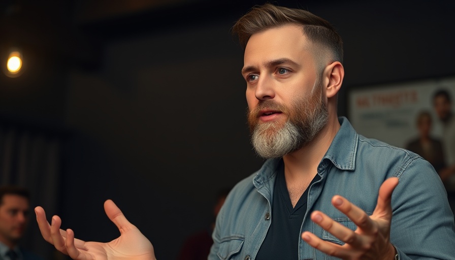 Bearded man giving pressure washing business tips indoors.
