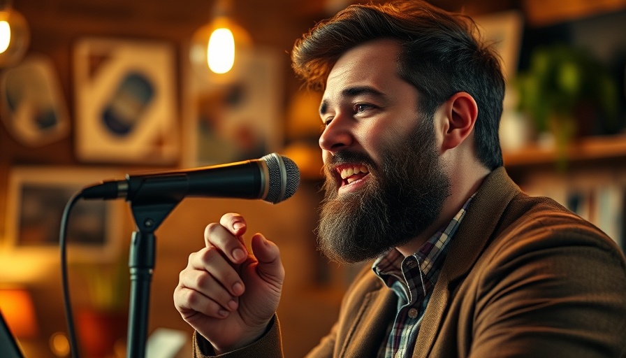 Expressive man sharing insights in a podcast, pressure washing business tips discussion.