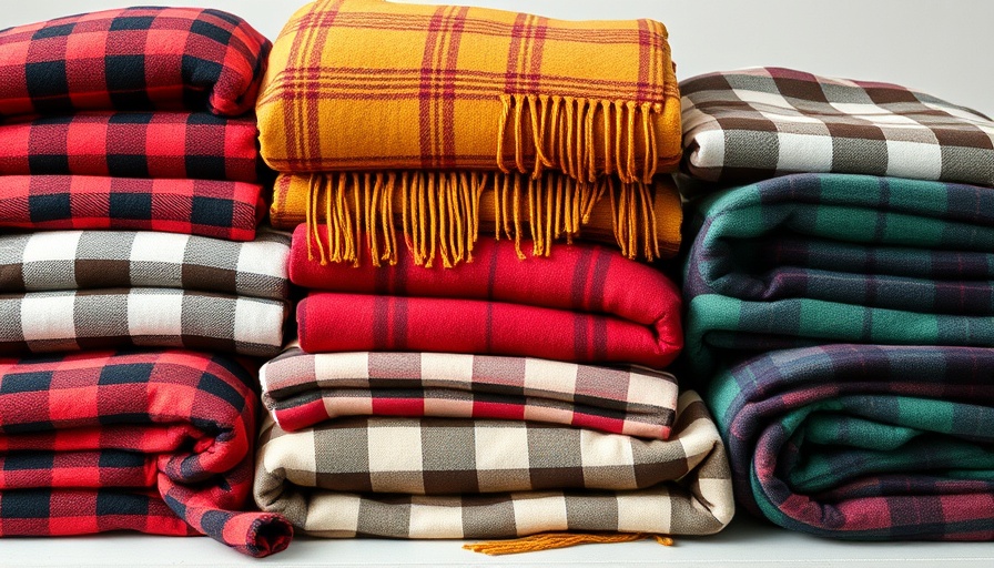 Selection of cozy plaid blankets for fall, vibrant patterns.