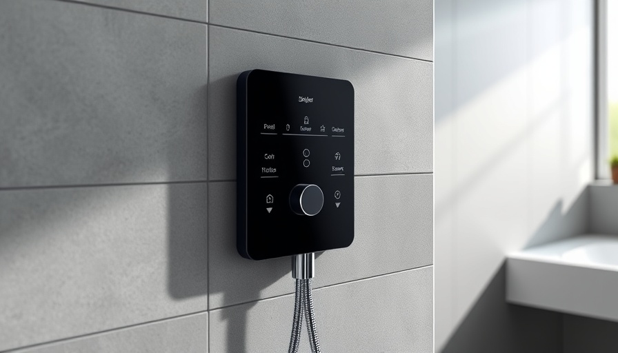 Sleek shower control panel showcasing sustainable bathroom features.